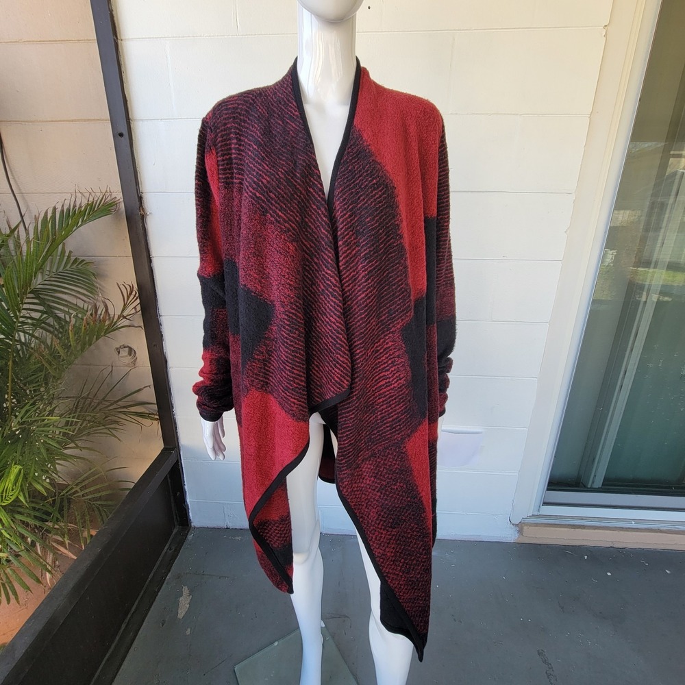 NWT Lucky Brand Black & Red Plaid Waterfall Cardigan Women's XL Boho Christmas